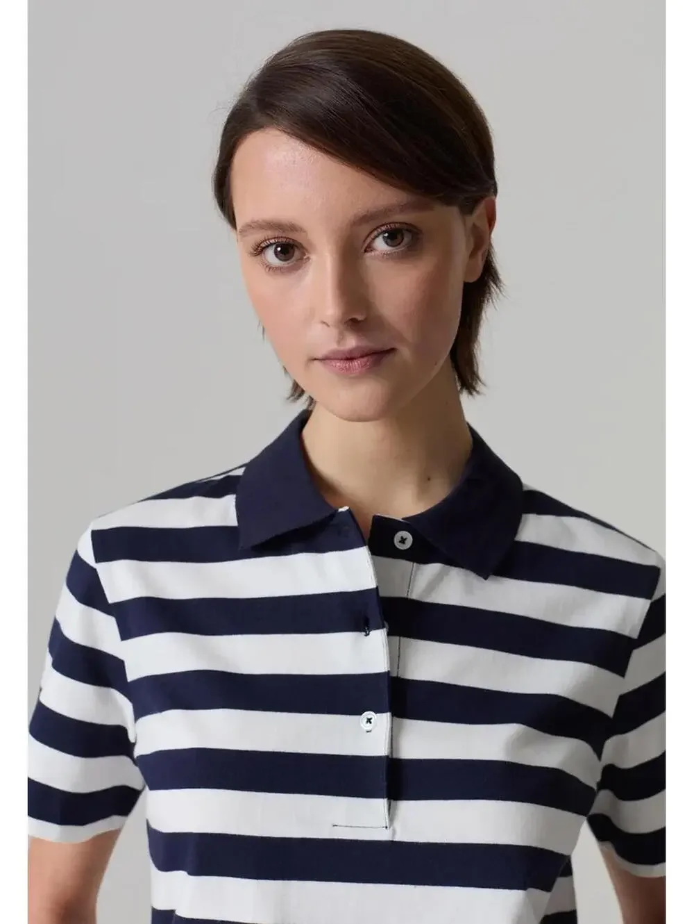 NWT Piombo White Blue Striped Polo Shirt Women's Size Large - Picture 3 of 10